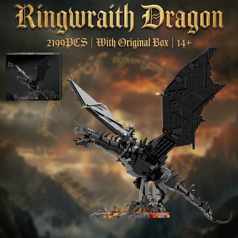 Image of Fell Beast Dragon Bausteine-Set Film Ring der Herr der Ringe Magisches Schwarzes Monster Ziegelstein-Modellbausatz Jungen Spielzeug Erwachsene Kinder DIY Geschenk 2199 Teile