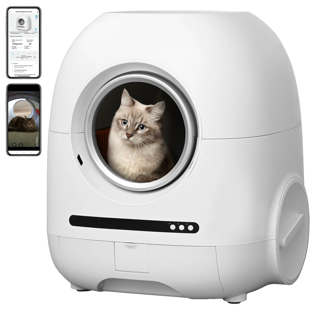 Self-cleaning cat litter box,suitable for a variety of cat litter, APP control, real-time video,support WiFi