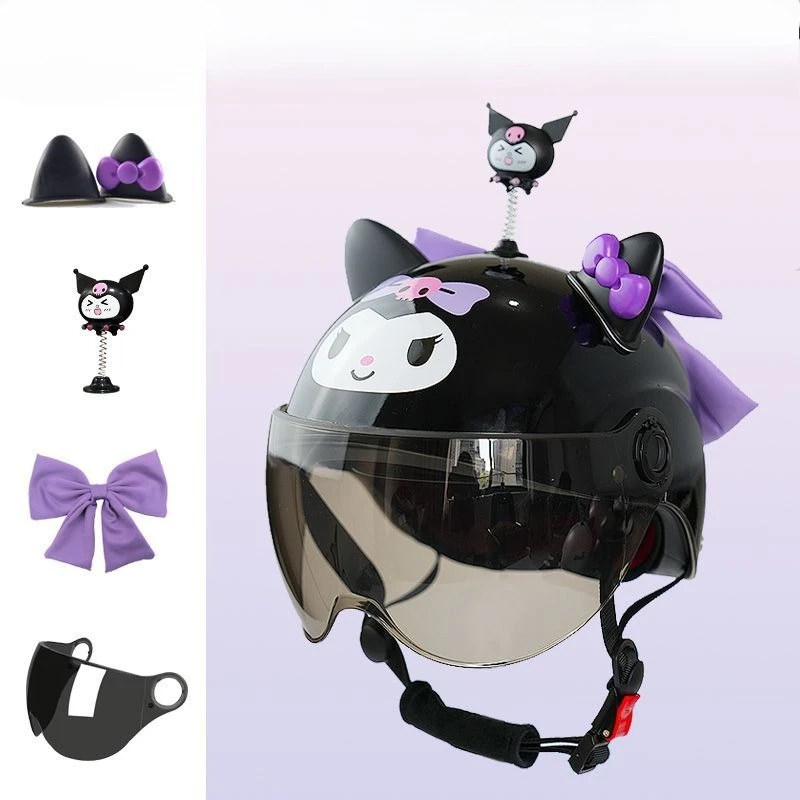 Hello Kitty Kuromi schattige tweedimensionale zonnebrandhelm voor jongens en meisjes elektrische auto rijden anti-val voorruithelm