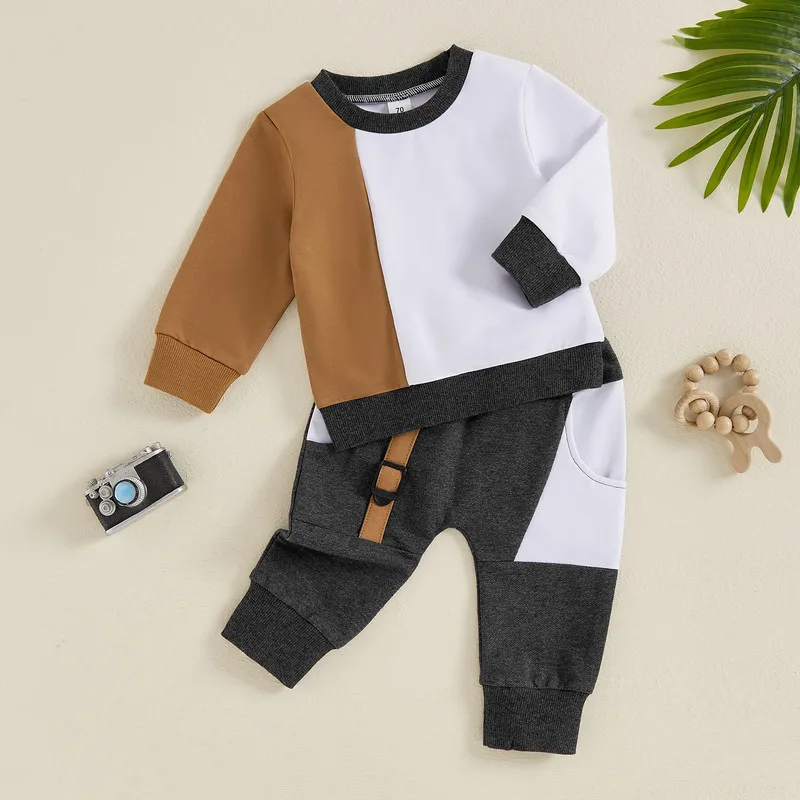 

Baby Boy Pants Sets Autumn Clothes 2Pcs Fall Outfits Long Sleeve Contrast Color Sweatshirt + Pants Set