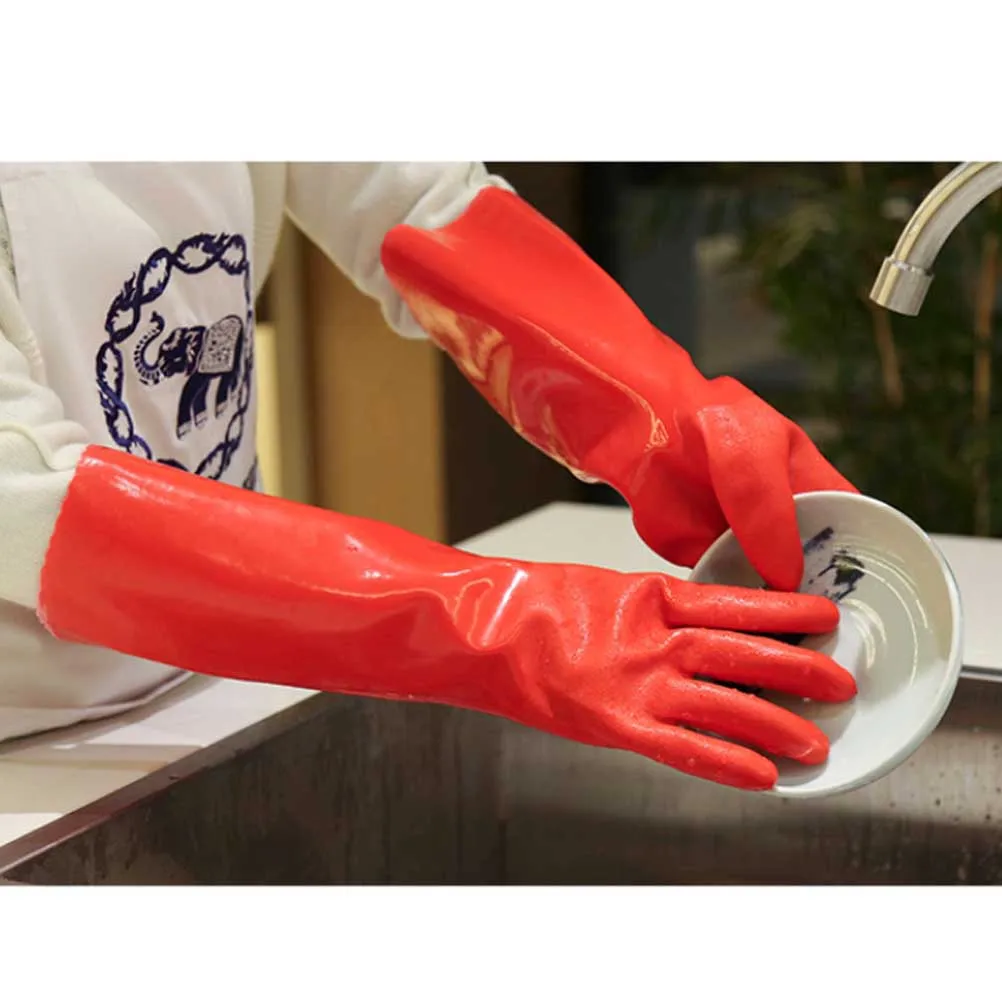 

Fleece Lined Non Gloves Red Thicken Reusable Kitchen Cleaning Dishwashing Gardening Car Wash Laundry for Housework