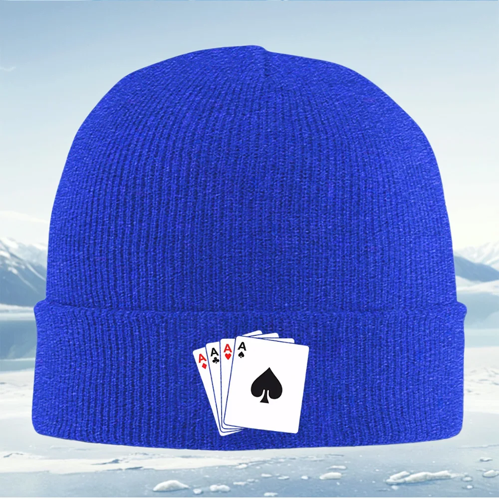 أوراق اللعب: الآس البستوني، القلب، النوادي، الماس الرجال النساء للجنسين محبوك قبعة قبعة صوفية قبعة الشتاء الحراري الدافئ عيد الميلاد O #6