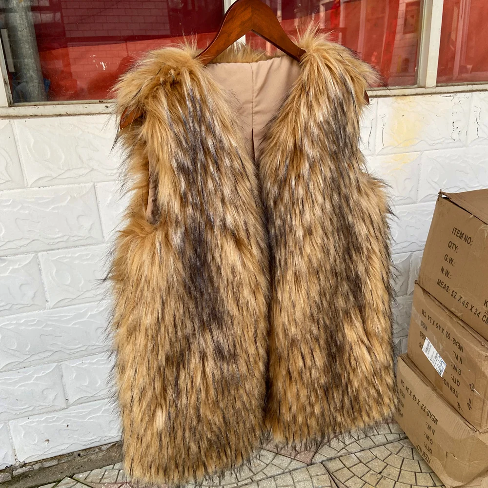 Raccoon Fur Long Faux Fur Vest High Quality New Style Multiple Colors Hot Sale Discount Fashion Warm