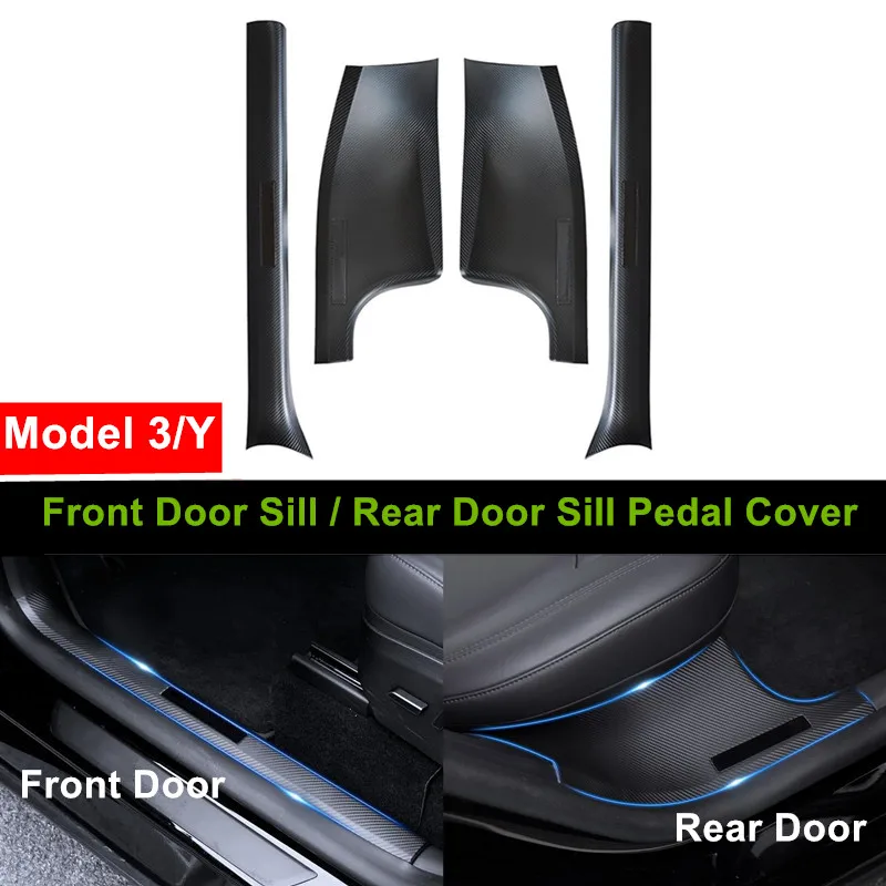 

Door Sill Welcome Pedal Carbon Fiber Protect Cover For Tesla Model 3/Y 2021-2023 Rear Door Threshold Anti-dirty Pad Accessories