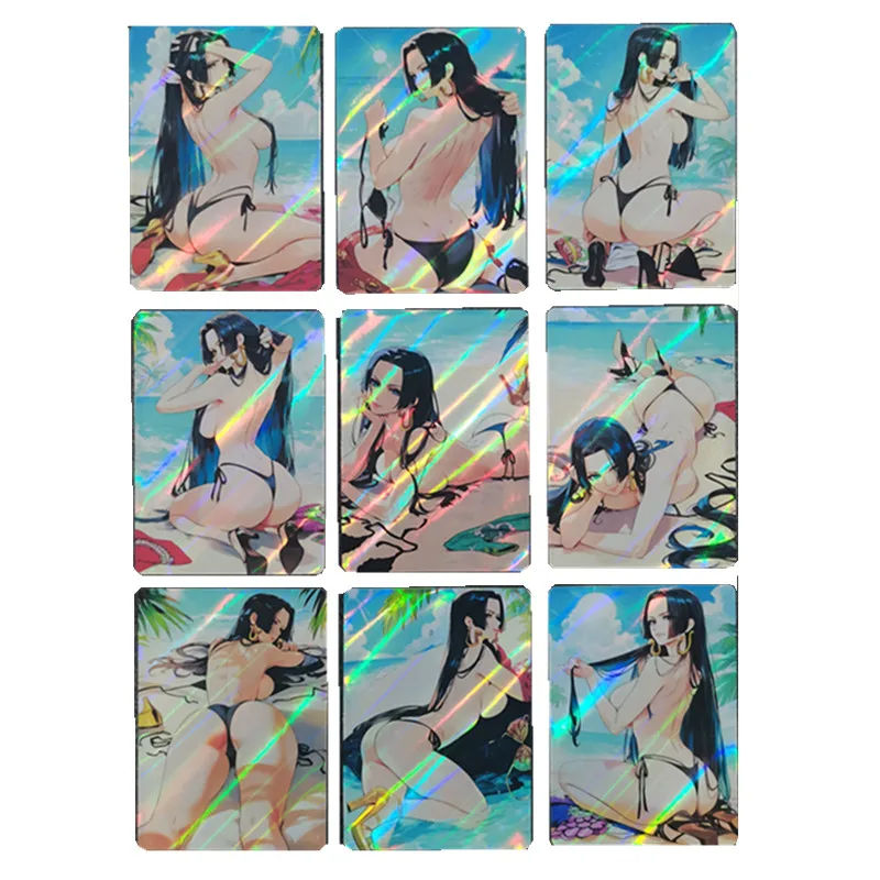 9Pcs/set Homemade Anime Card One Piece Hancock ACG Sexy Nude Card Beach Swimsuit Kawaii Bunny Girl Toy Gift Game Collection Card