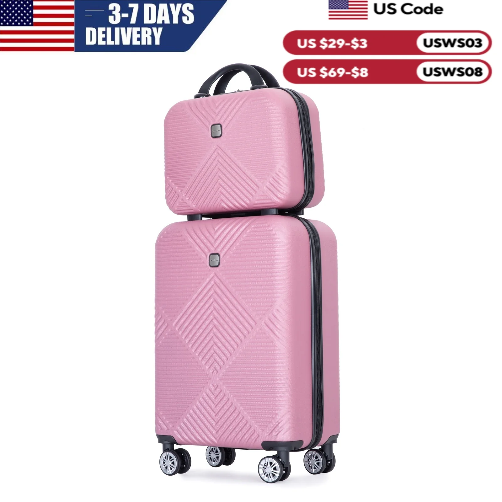 Luggage Sets 2 Piece Suitcase Set ABS Hardside Luggage with Spinner Wheels,Carry On Luggage with TSA Lock(14/20)