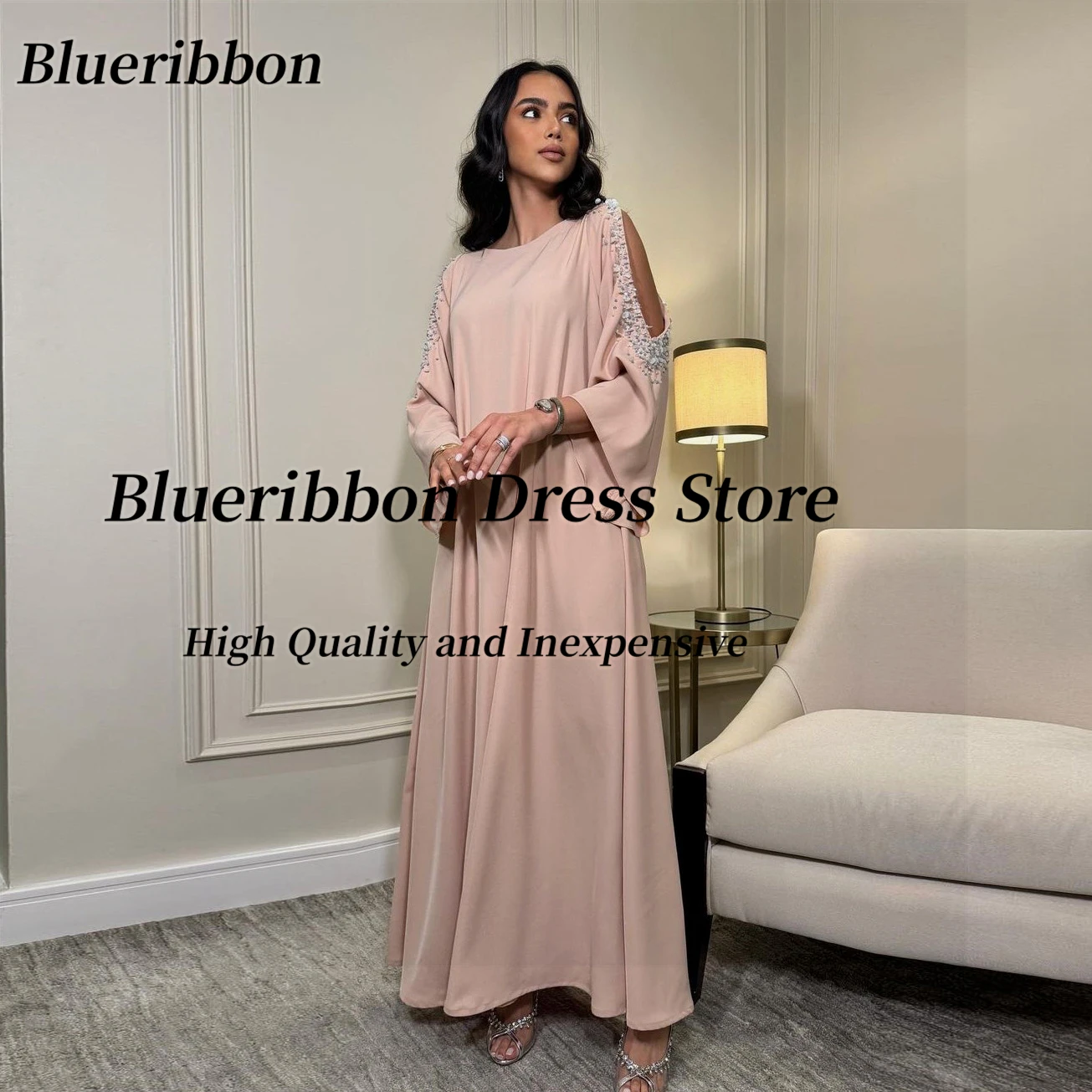 

Blueribbon Saudi Ladies Wear Dubai Prom Dresses Sexy Beaded Long Sleeves Evening Party Bride Wear Formal Banquet Gowns