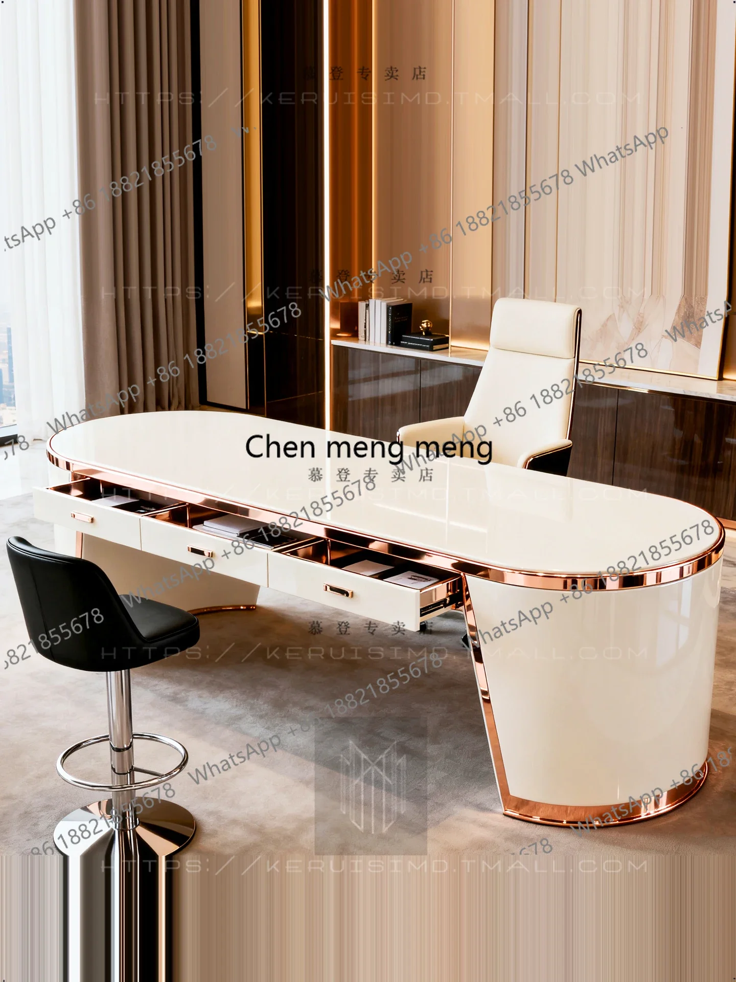 X188 light luxury desk, white painted boss table, women's president table desk, small size can be customized