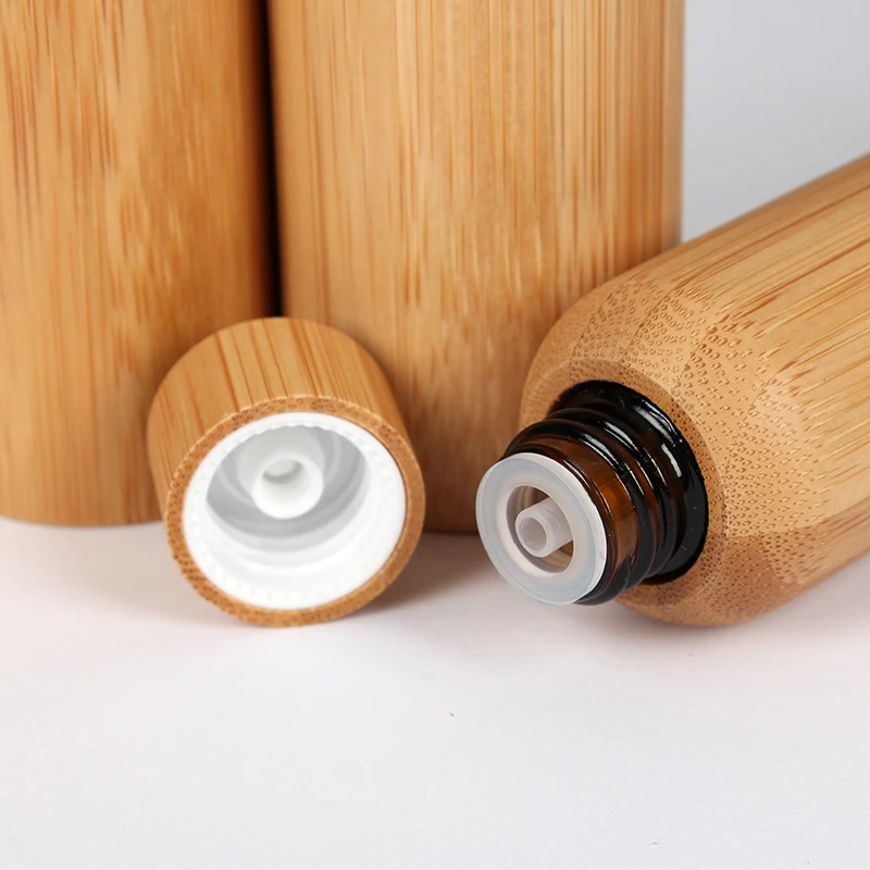 10/30/50pcs 10ml Empty Perfume Essential Oil bottle Wrapped in Bamboo Glass Container Sample Makeup Portable  Stopper Stick