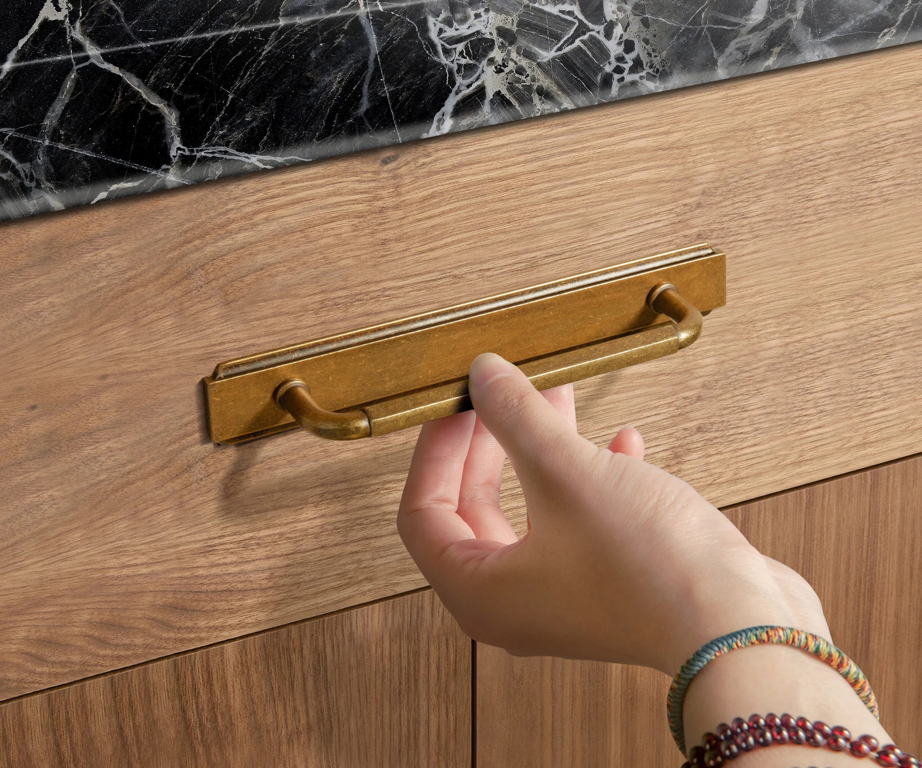 Goo-Ki 2 Pack Cabinet Handles Antique Brass Kitchen Drawer Pulls with Backplate, 5 Inch Hole Center Vintage Cabinet Pulls with Base Plate/Spacer Zinc Alloy Hardware