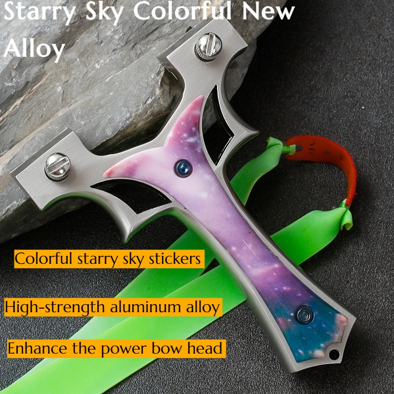

Starry Sky Dazzling Color New Alloy Slingshot Straight Plate Fast Press Bow Thickened Flat Skin Outdoor Competitive Hunting Tool