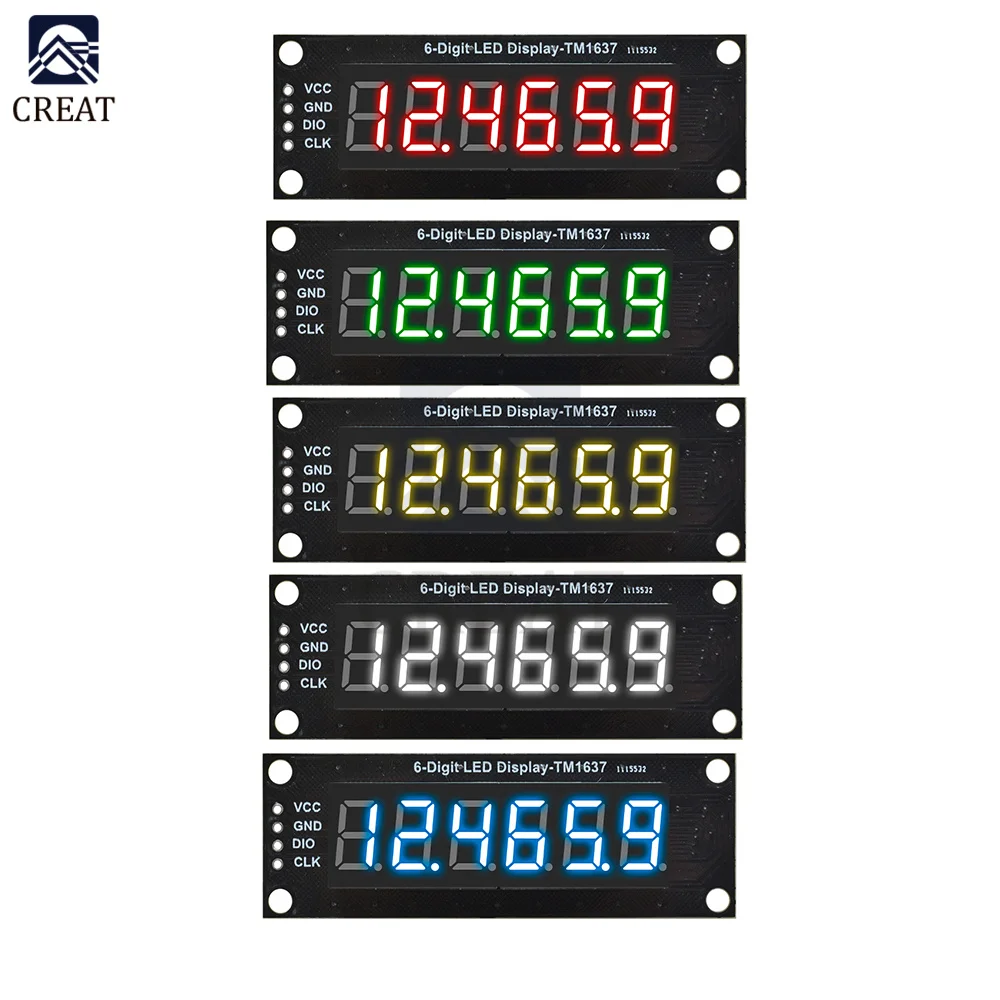 0.36 inch TM1637 6 Bits 7 Segment Digital LED DIsplay Module I/O Interface 5 Color Available for Arduino