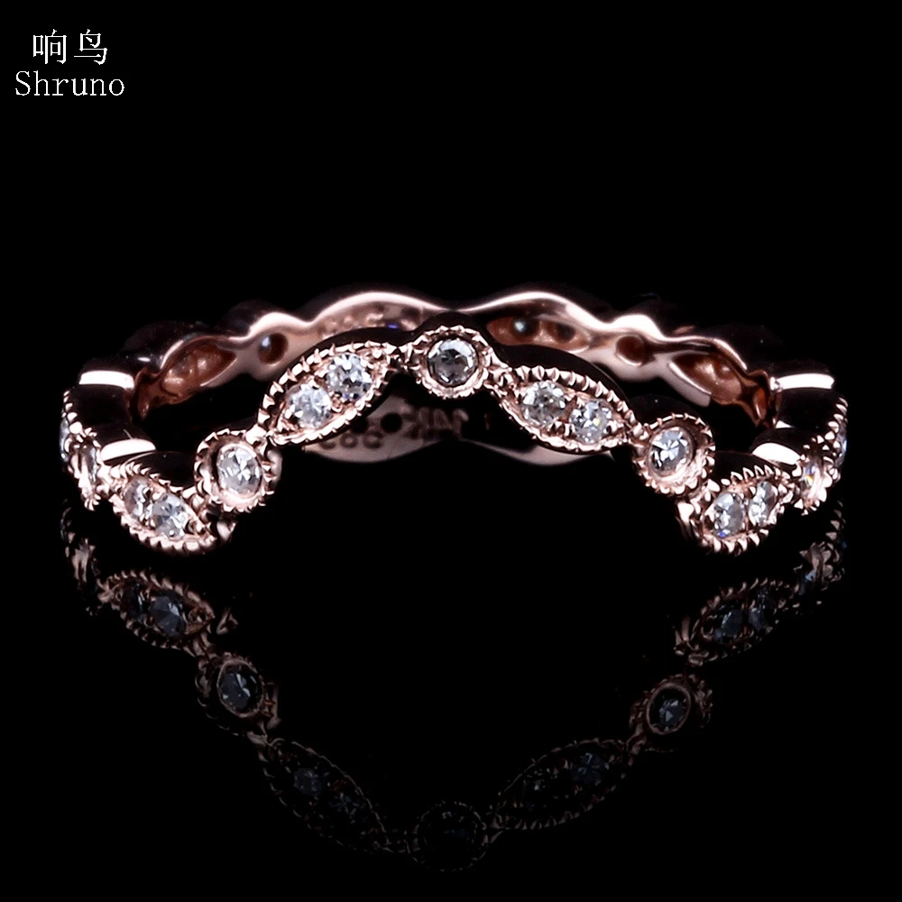 Shruno Solid 14k 10k Rose Gold Genuine Natural Diamonds Ring For Women's Genuine Anniversary Art Deco Antique Jewelry Eternal