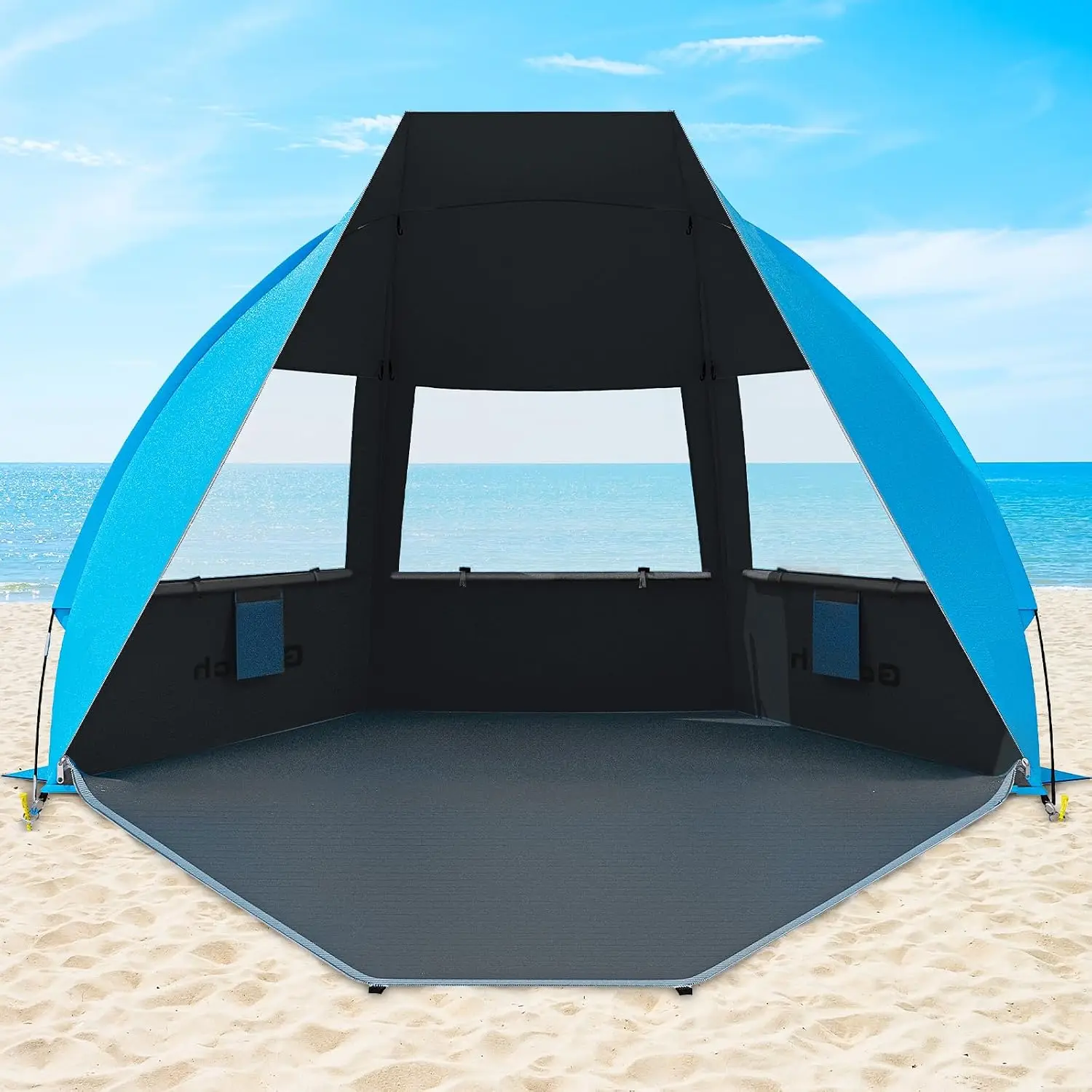 Portable Beach Tent for 3/4-5/6-7 Person with UPF 50+ UV Protection, Lightweight & Foldable Sun Shelter with 5 Sand Bags, Easy S