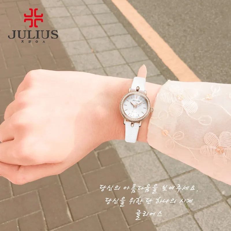 Claw Setting Lady\'s Women\'s Watch Japan Quartz Small Hours Fine Fashion Clock Real Leather Girl Birthday Gift Julius Box