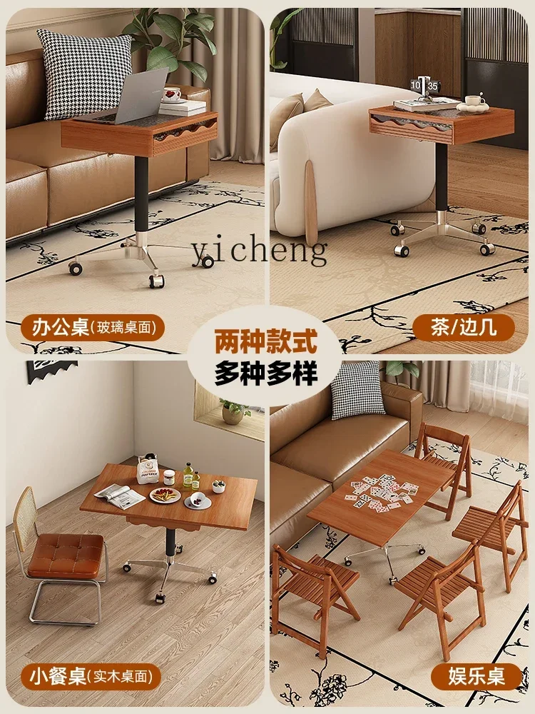 antique small  mini coffee table glass movable lifting side table folding computer table living room decoration