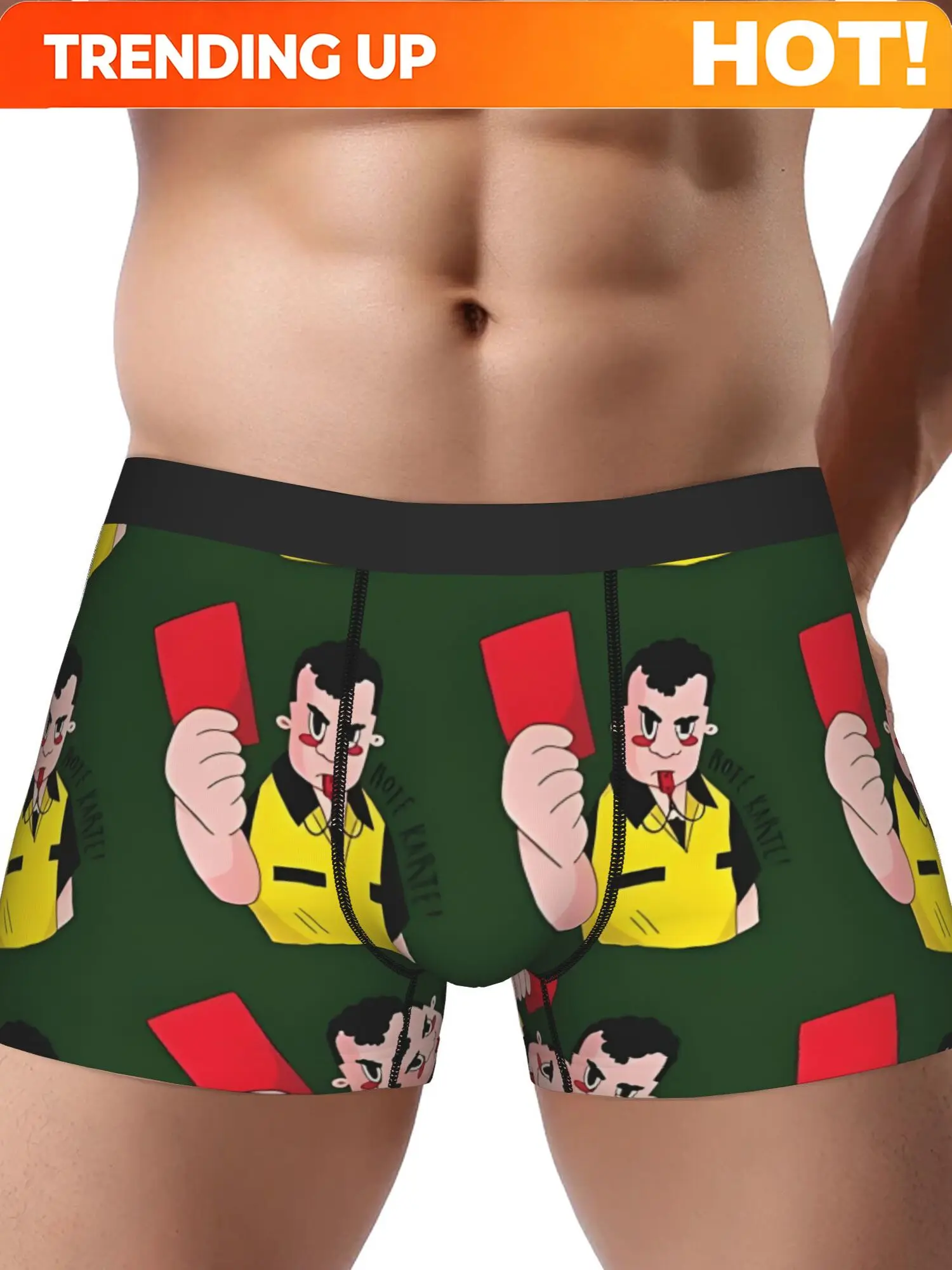 1pc Soccer Referee Shows Red Card Underpants Men'S Panties Male Underwear Print Shorts Boxer Briefs