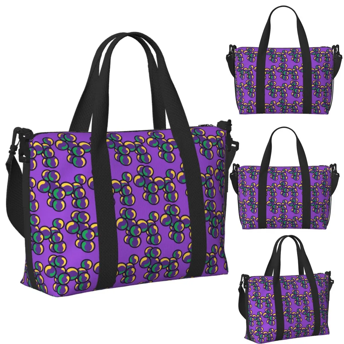

Custom Mardi Gras Bead Dog Beach Travel Bag Large Capacity Tote Bags for Gym Sport Women Shopping Duffle Shoulder Bag