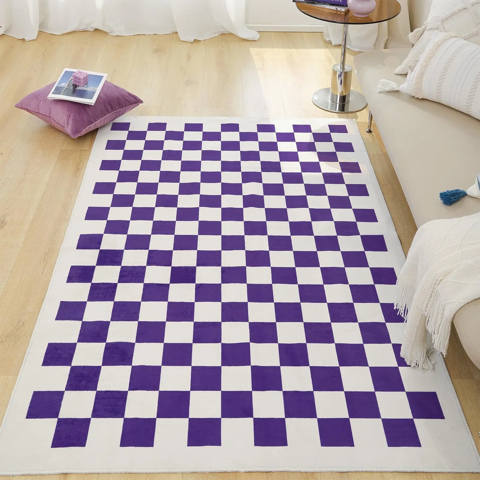 

Современный клетчатый маленький розовый коврик в стиле шахматной доски, модный декор для спальни, напольный ковер, коврик для дома, ванной, кухни, полиэстеровый придверный коврик