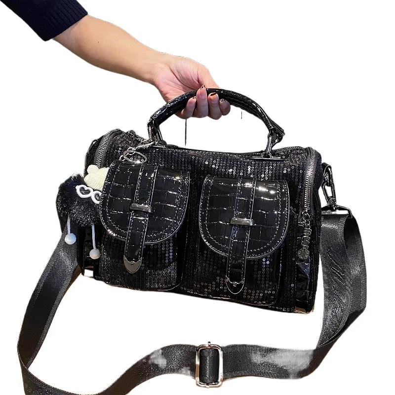 

Boston Tote Bag Women 2025 New Fashion Leather Purses and Handbags Sequins Crossbody Large-capacity Women's Bag Shoulder Sac
