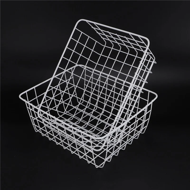 

2 Pack Wire Storage Baskets, Farmhouse Metal Wire Basket Freezer Storage Organizer Bins With Handles