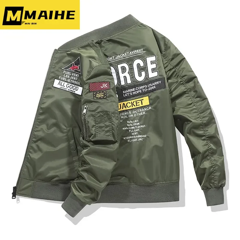 Autumn/Winter Letter-embroidered Windproof Baseball Jacket Men's Plus Cotton Army mountain MA-1 Cargo Jacket Academy Jacket 4XL