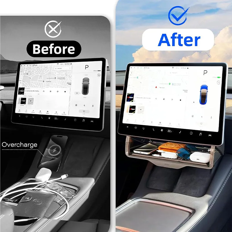 For Tesla Model 3 Y Highland Juniper 2021-2025 Hidden Screen Storage Magnetic Opening And Closing Hidden Large Space Storage Box view 2