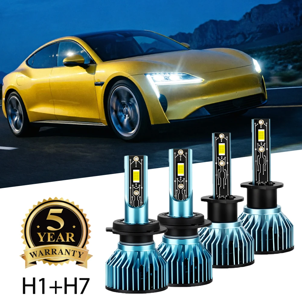 H1 H7 Hi/Lo Beam LED Canbus-Leuchten 1:1 Mini-Größe Auto-Scheinwerfer mit Lüfter 50000LM Superhelle Turbo-Scheinwerfer 6000K Autolampe