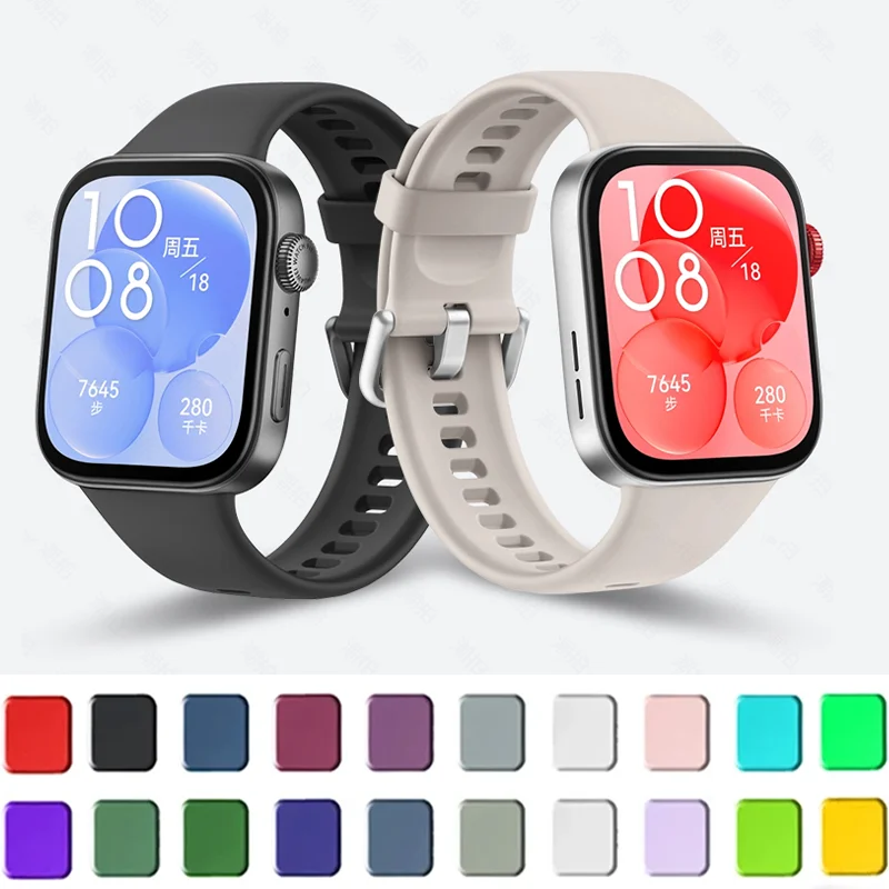 Pulseira de Silicone para Huawei Watch, Pulseira, Fivela Colorida, Pulseira Oficial, Acessórios, Fit 3, Correa