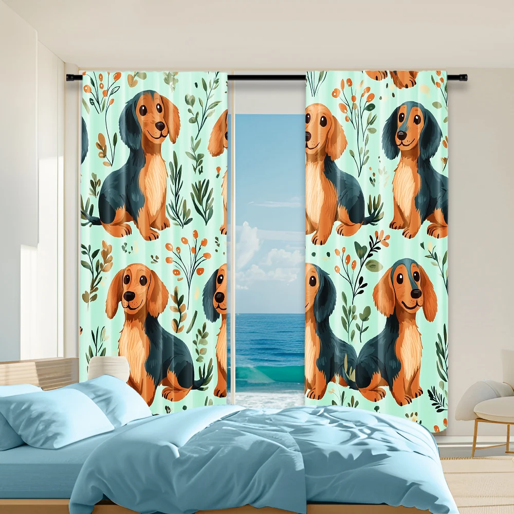 

2 pcs, versatile polyester transparent curtains for home decoration Dog 2D pattern for use in bedrooms and living rooms