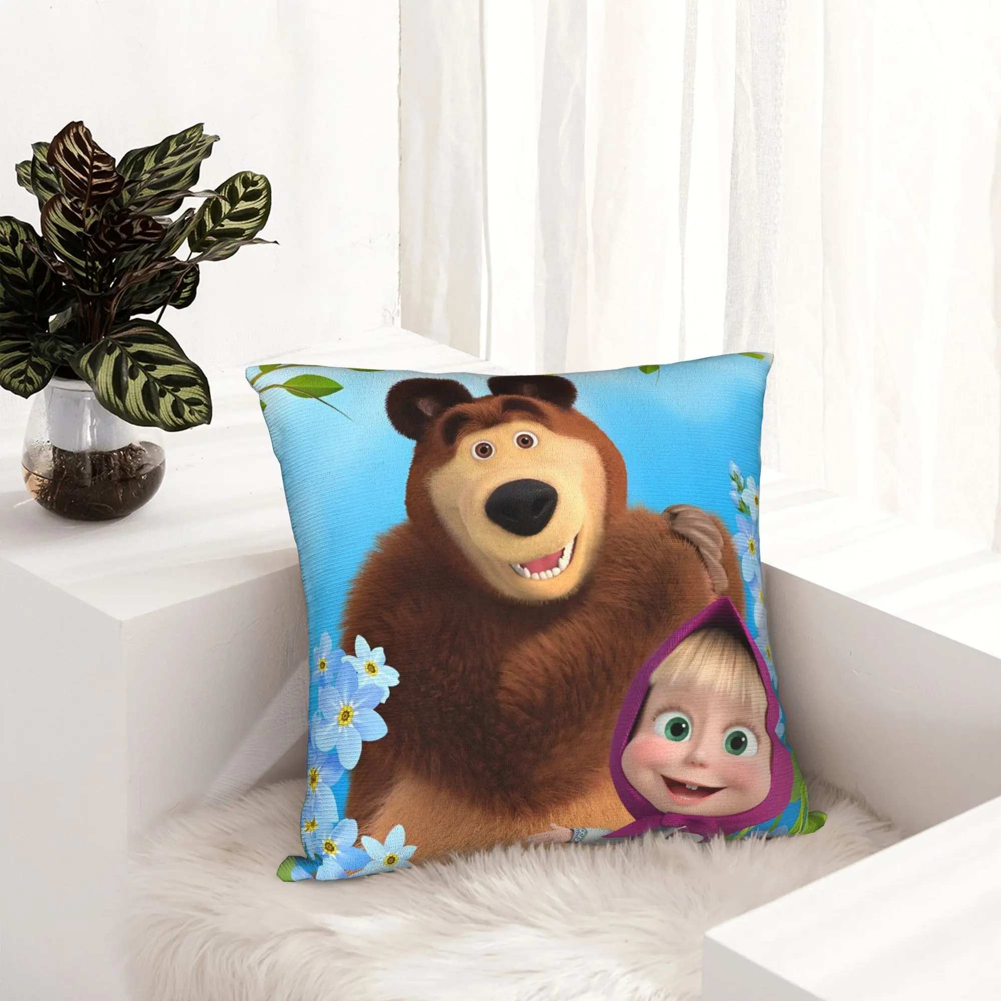 Cute Cartoon M-Masha and Bear  Pillowcase Soft Polyester Cushion Cover Decoration  Pillow Case Cover Home Square 40X40cm