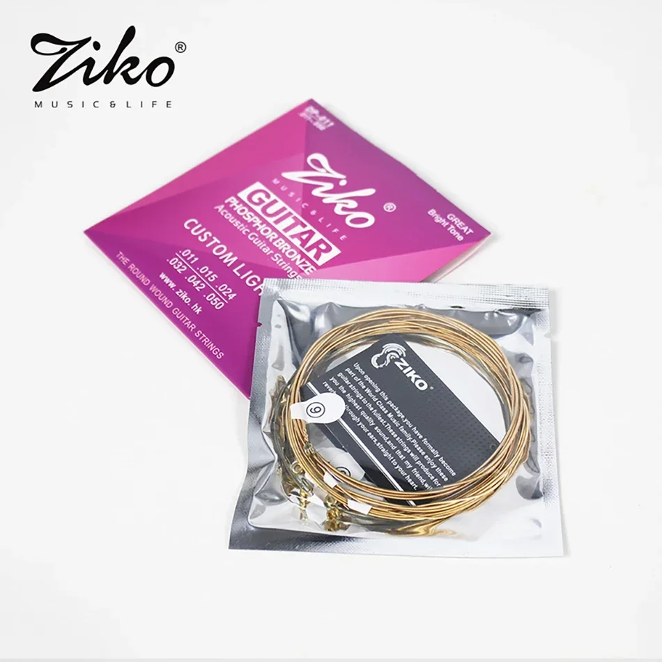 Ziko DP Series 10 juegos de cuerdas de guitarra acústica, núcleo Hexagonal, bronce fosforoso 010-048/011-050/012-053 pulgadas, accesorios para guitarra