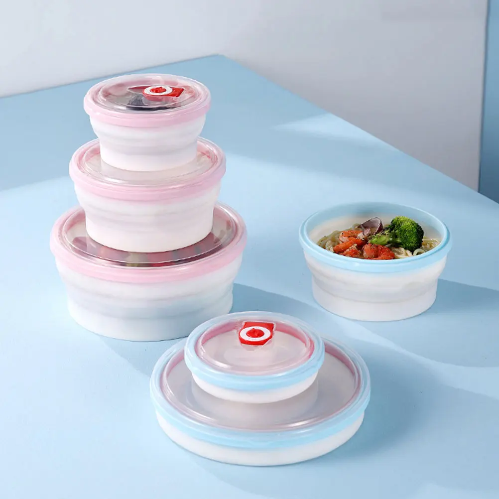 

2 Pcs Silicone Bento Case Foldable Food Box Students Office Great Sealing Portable Lunch Kitchen Travel Camping Accessories