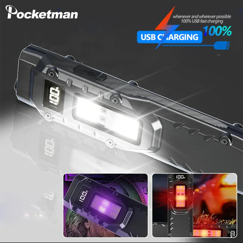 

Multifunctional LED Work Light USB Rechargeable Flashlight Portable Auto Repair Lights 9 Modes White/Red/Purple Light Torch