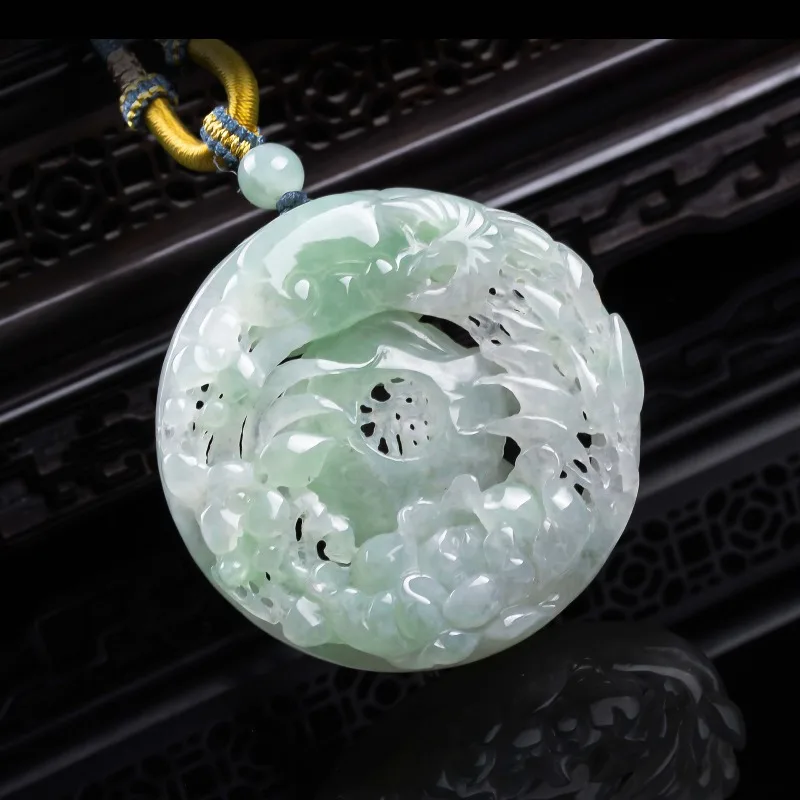 Natural A-grade jadeite blessed by the door three-dimensional hollowed out exquisite jade old high ice pendant  jade temperament