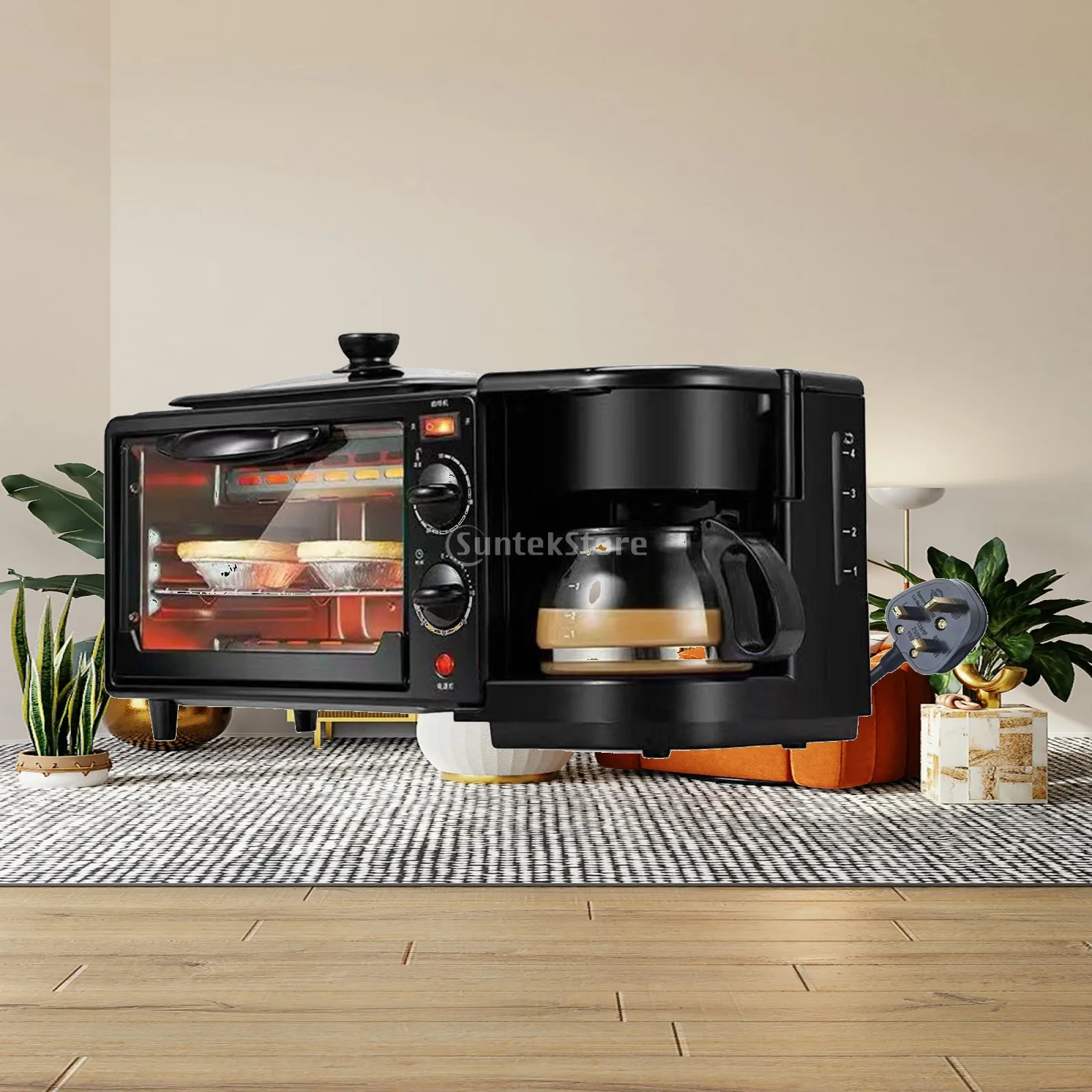 3 in 1 Breakfast Machine Toaster Oven with Timer for Sausages Sandwich Bread