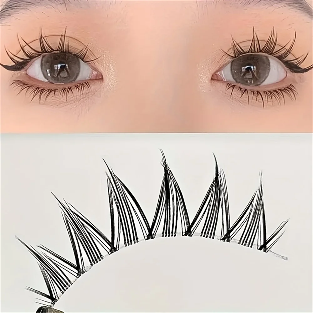 自然な見た目のつけまつげ5組、10-12mm Cカーリー、透明なステムの極細バンド、フルフェアリースタイルのフィッシュテールまつげ