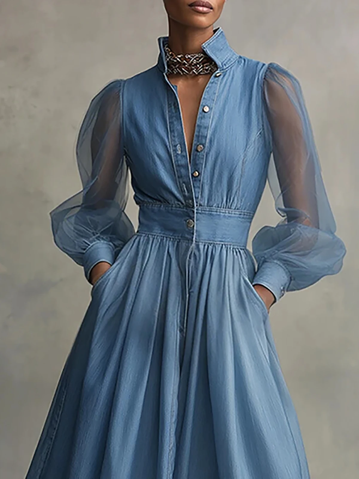 denim sheer dress Victoria Sheer Dress (Denim)(PRE-ORDER) 3X