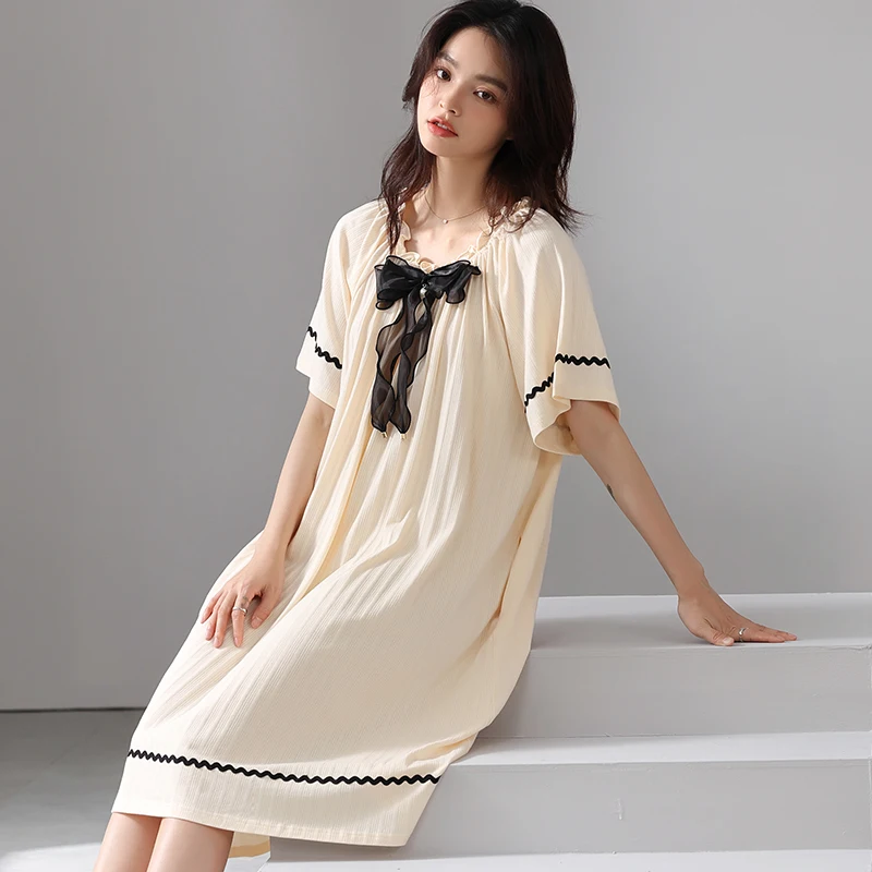 

Summer 2022 pure cotton women's pajamas solid color short-sleeved five-cent dress dress can be worn outside the home clothes