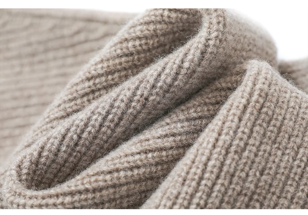 Autumn Winter Thickened One-Piece Scarf Hat 100% Merino Wool Knitted Frostproof Neck Protection Integrated Scarf Hat