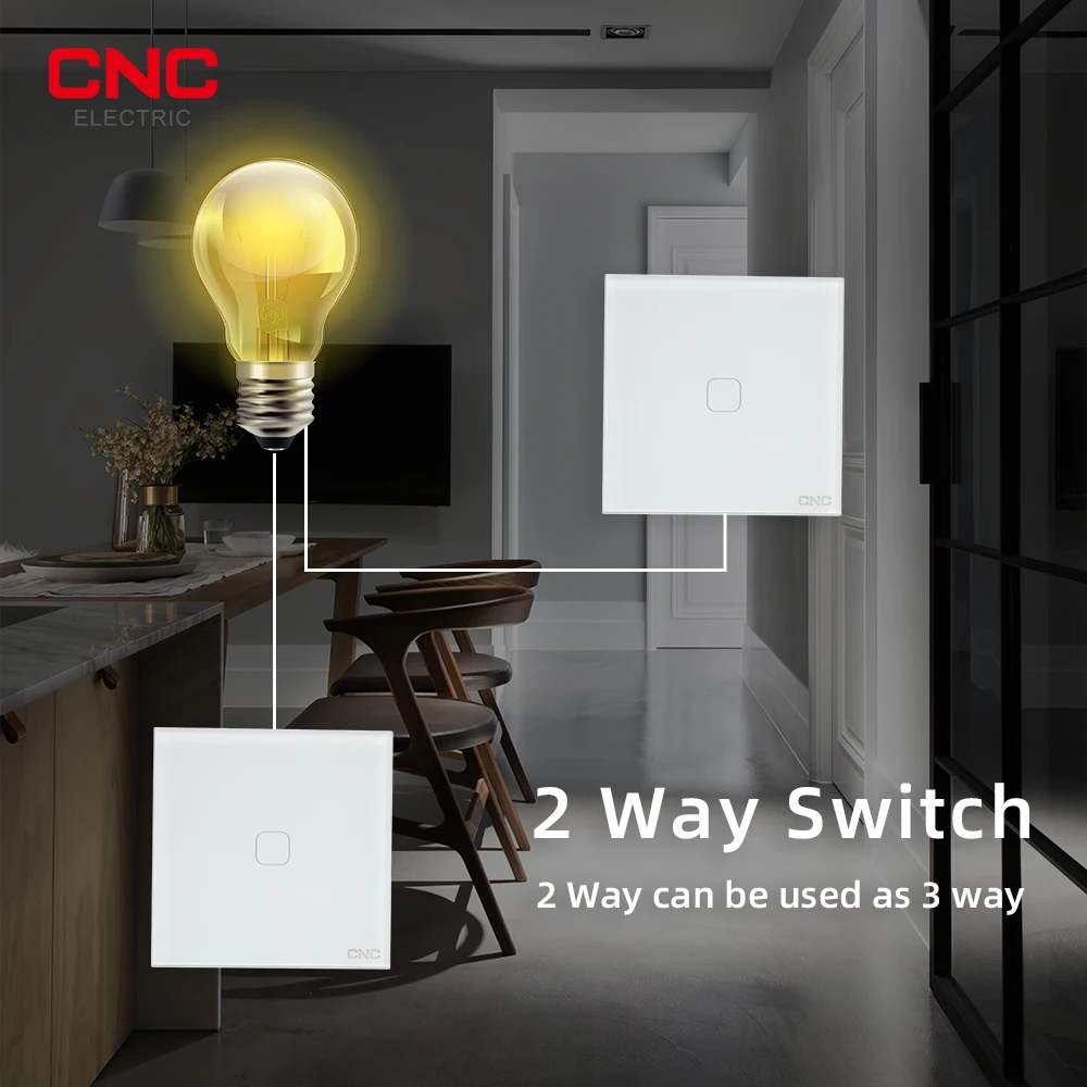 CNC 1/2/3 Gang 1 Way White Crystal Toughened Glass Stair Wall Switch 2Way Touch Switch EU standard AC110-250V