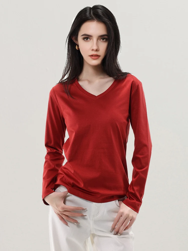 SuyaDream, camisetas lisas para mujer, mezcla de algodón y seda, camiseta lisa de manga larga con cuello redondo, Top básico de primavera y otoño 2025, blanco y negro