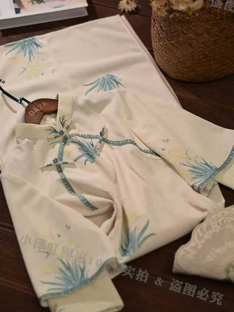 

2025 модное улучшенное винтажное платье Cheongsam с вышивкой и средним рукавом, женское элегантное современное платье Ципао