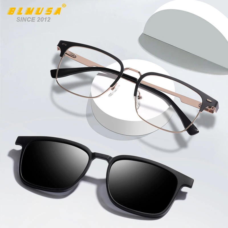 BLMUSA 2025 New Magnetic Clip on Glasses For Men Driving Fishing Polarized Sunglasses Women Myopia Custom Prescription Glasses