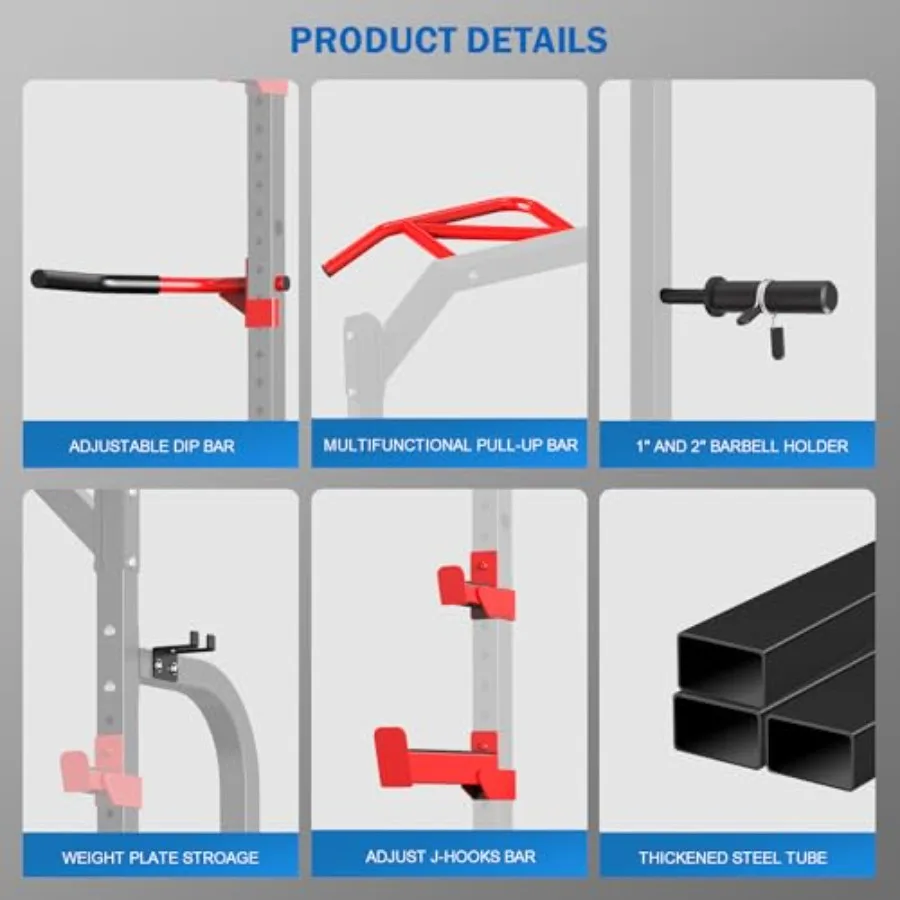 رف القرفصاء لقفص الطاقة متعدد الوظائف مع قضيب سحب لأعلى ومقابض غمس وتخزين لوحة الوزن لصالة الألعاب الرياضية المنزلية واللياقة البدنية #5