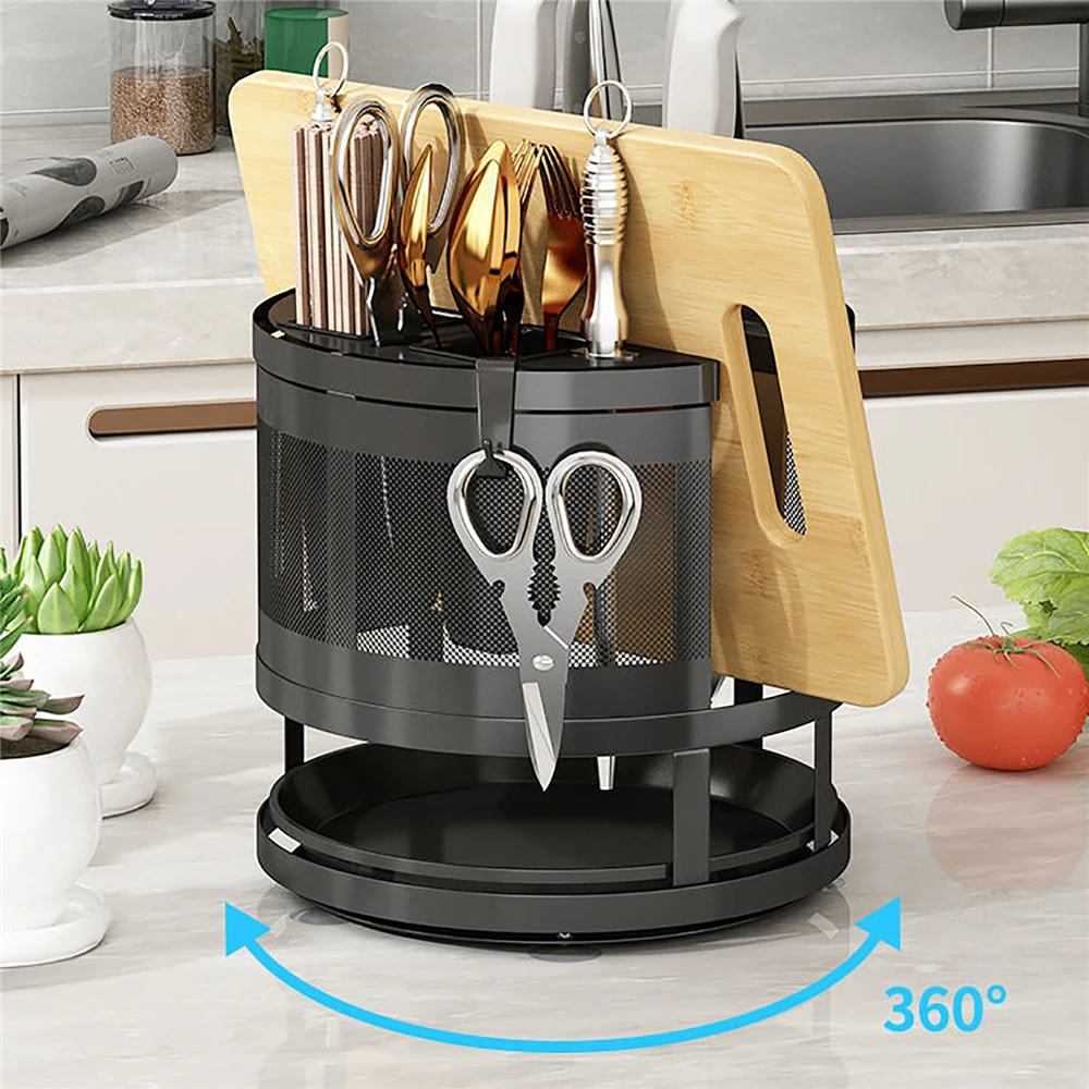 

Kitchen Storage Drain Rack 360 Degree Rotating Multifunctional Tableware Holder Chopsticks Knife Chopping Board Organizer Holder