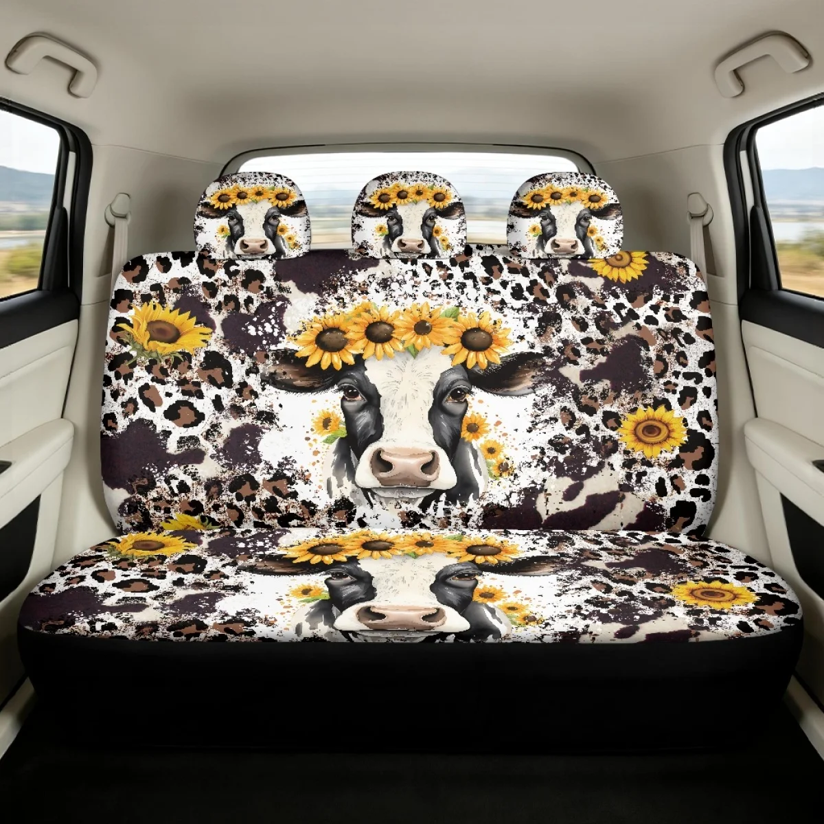 Cow Designed Car Seat Cover Set Fashion Novel High Quality Universal Car Interior Seat Cover 5 Seat Version Includes 2 Front Sea