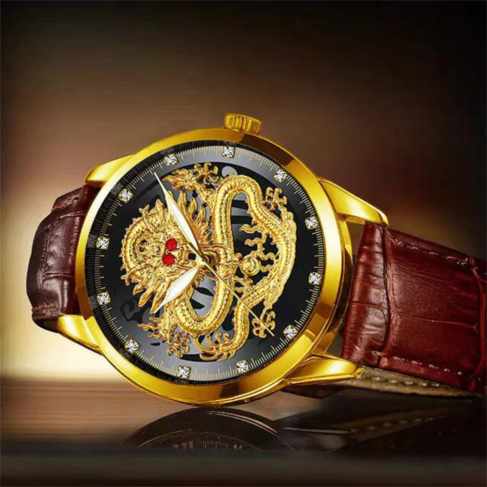 Men's watch trend all match personality foreign style retro Chinese dragon leisure business handsome belt men's watch