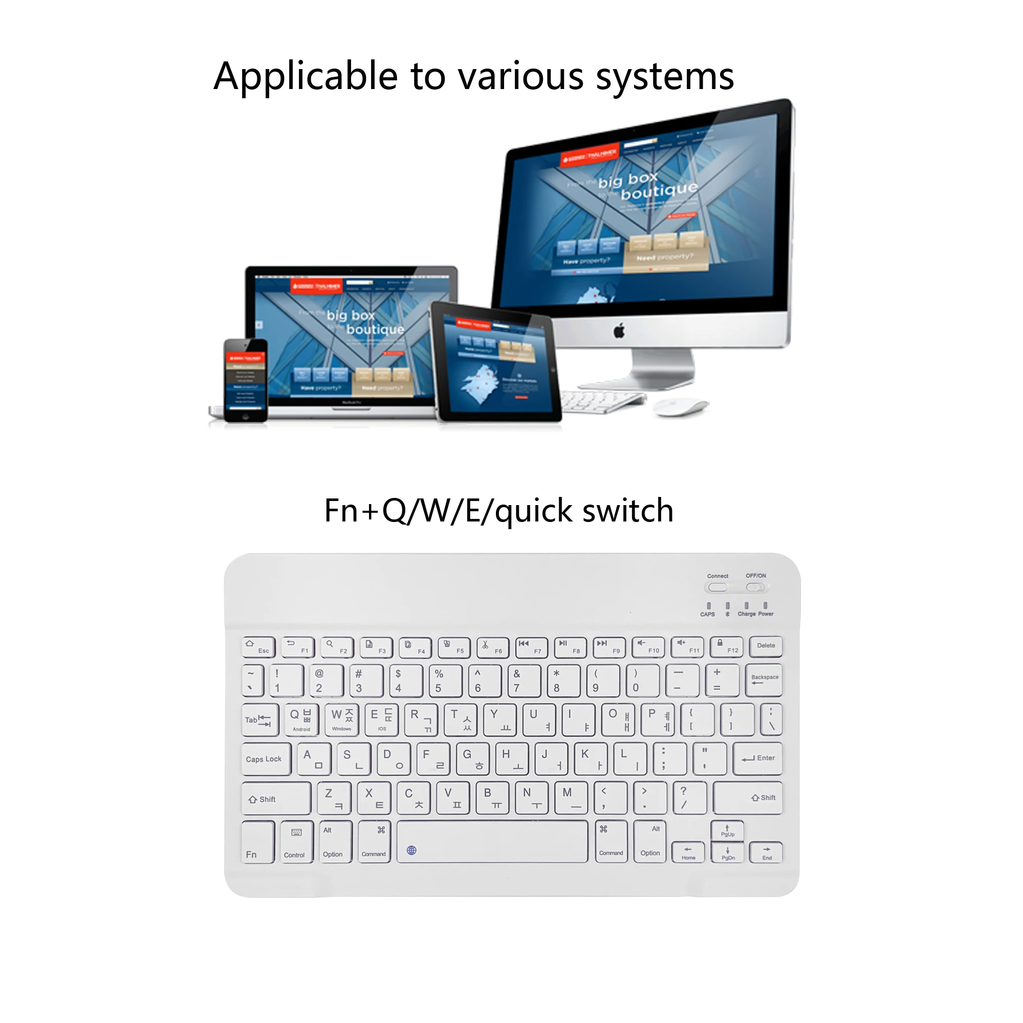 Teclado Bluetooth ultrafino de 78 teclas en idioma coreano |   Multidispositivo silencioso recargable con teclas calientes para Android iOS Windows