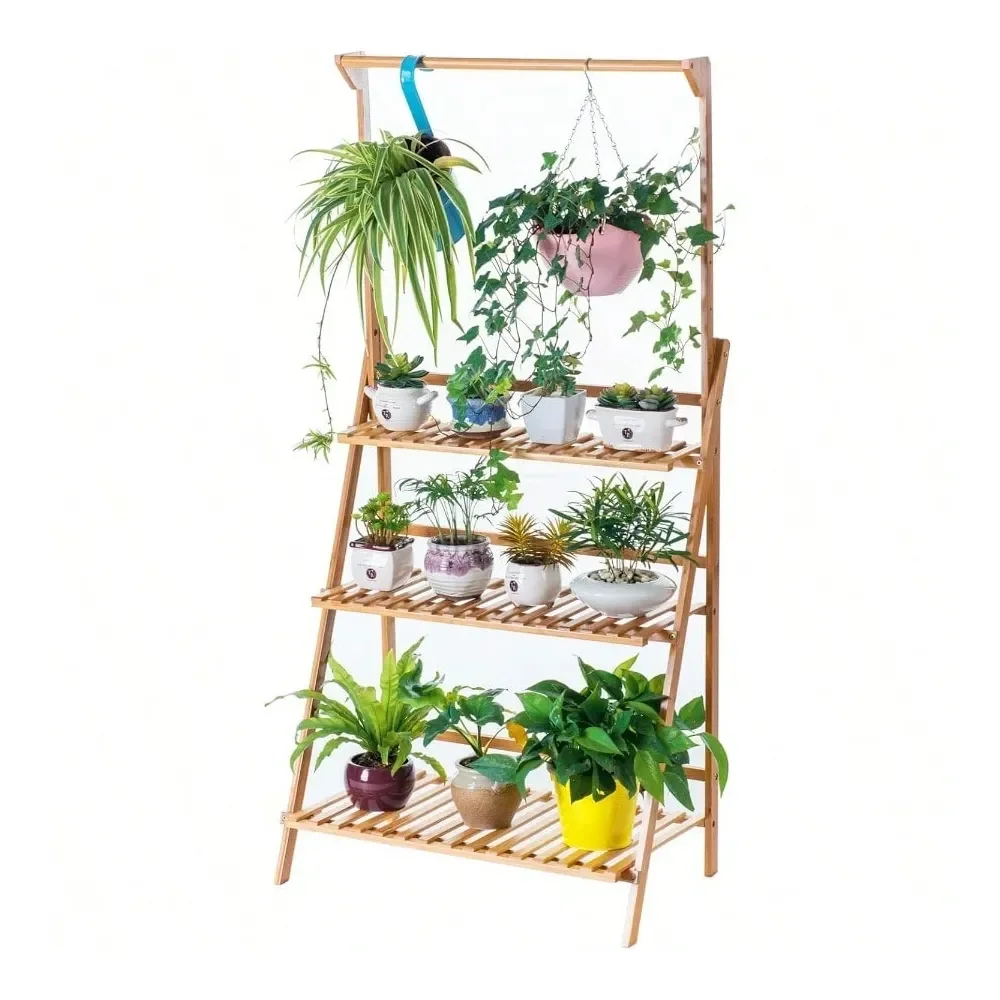

3Tier Hanging Plant Stand Planter Shelves Flower Pot Organizer Rack Folding Display Shelving Plants Shelf Unit Holder